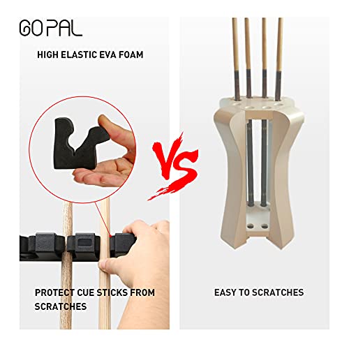 Go Pal CR1 Black Pool Cue Holder, Wall Mount Pool Stick Rack for 6 Cues Stick Storage, Pool Cue Set Rack, Pool Table Rods Organizer