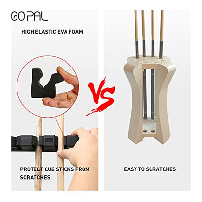 Go Pal CR1 Black Pool Cue Holder, Wall Mount Pool Stick Rack for 6 Cues Stick Storage, Pool Cue Set Rack, Pool Table Rods Organizer