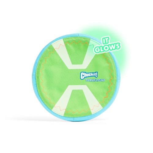 Chuckit! Max Glow Paraflight Flying Disc Dog Toy, Small (6.75"), Green And White - color: Green/Max Glow, size: Small