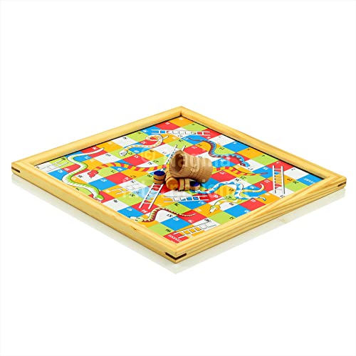 Pine Wood Wooden Handmade Handcrafted 2 in 1 Ludo Magnetic Snakes and Ladders Travel Board Game Full Adults & Family Fun Game