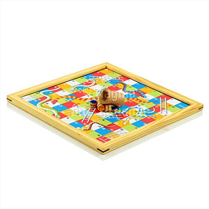 Pine Wood Wooden Handmade Handcrafted 2 in 1 Ludo Magnetic Snakes and Ladders Travel Board Game Full Adults & Family Fun Game