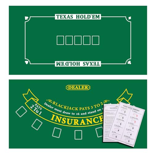 GSE Games & Sports Expert 36" x 72" Double-Sided Casino Layout Felt, Las Vegas Style Tabletop Mat for Parties, Home Entertainment, Poker Game Night - style: Blackjack&Texas Hold'em Poker
