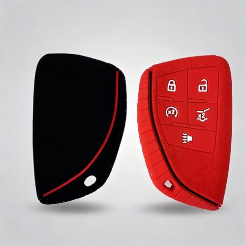 Silicone Key Fob Cover 2 Pack, Key Protector - 360° Key Protection Case for Chevrolet 2020-2026 Trailblazer/Equinox/Malibu, Anti-Scratch Silicone Key Cover (Black/Red) - color: Black/Red