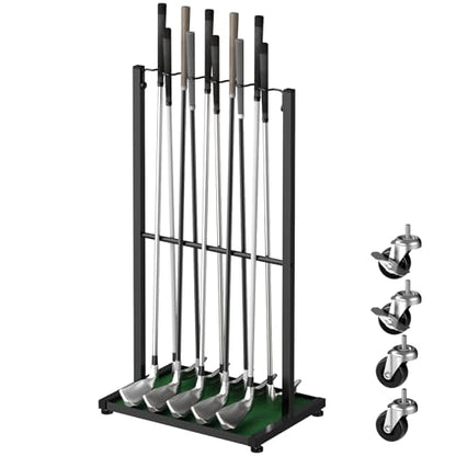 Golf Club Holder Floor Stand Golf Putter Stand with Wheels for 10 Clubs, Solid Metal Golf Club Organizer, Golf Club Storage Rack Cart for Garage Home Office, Indoor and Outdoor Use, Black