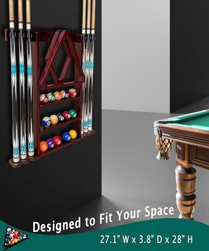 Pool Cue Stick Holder Wall Mount, Pool Cue Holder, Billiard Cue Rack For Pool Table Accessories. Pool Table Stick Holder Wall Mount Made Of 100% Solid Wood (Dark Mahogany) - color: Dark Mahogany
