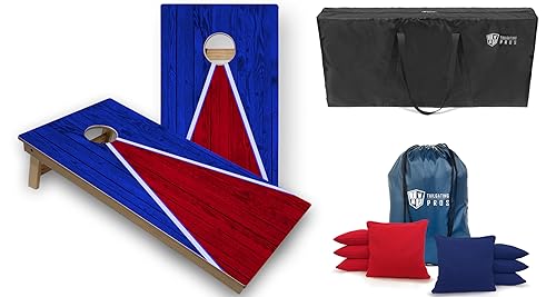 Tailgating Pros Tournament Grade Double Color Cornhole Boards - Built-in LEDs, Carrying Case & Set of 8 Corn Filled Bags - color: Red/Royal Pyramid