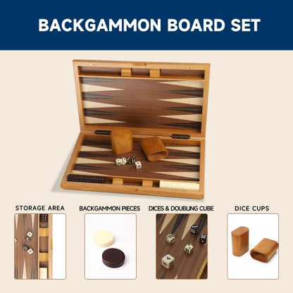 GSE Games & Sports Expert Premium Wooden Folding Inlay Backgammon Board Game Set, Classic Traditional Strategy Board Games (Focus- 17 Inches) - color: Wood-focus, size: Medium