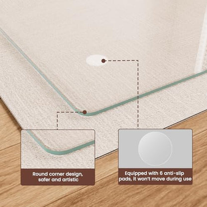 48"x80" Tempered Glass Chair mat for Carpet, Office Chair Mat with Round Corner, Desk Chair Mat for Carpet/Hardwood Floor/Rolling Chair-with 6 Anti-Slip Pads - size: 48x80