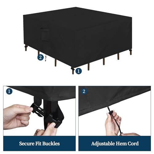 Easy-Going Patio Furniture Set Cover Waterproof Outdoor Square Table Cover with Seal Tape at Seams (49"L x 49"W x 28"H, Black) - color: Black, size: 49"L x 49"W x 28"H
