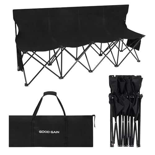 G GOOD GAIN Portable Soccer Bench - Team Bench Soccer 4 Seats with Bag, Sideline Folding Bench, Folded Chair Seating 4 for Football Camp Outdoor Sport Events, Team Chairs for Adults, Black - color: Black, style: 4 Seats