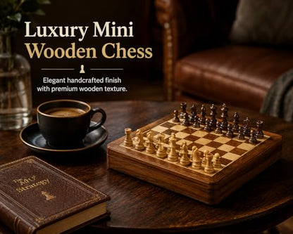 Crafted Chess Art- Handmade Personalised Luxury Chess Set-Mens Personalised Gift- Magnetic Wooden Chess Set- Travel Chess Games - Birthday Chess Gift- (5 Inches) (Acacia Wood) (5 Inches/ 12.7 Cm) - color: 5 Inch Chess Board