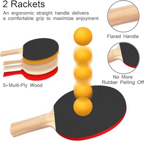 Retractable Table Tennis Set, 2 Rackets with Wooden Handles, Portable Net, 3 Balls, Storage Bag Included