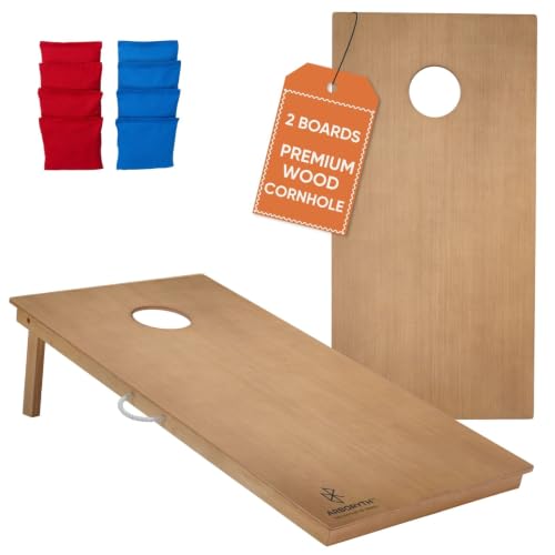Cornhole Board Set for Adults, Premium Wooden Bean Bag Toss Game with 8 All-Weather Bean Bags, Integrated Bean Bag Storage, Foldable Legs Outdoor Game - color: Light Brown, size: 4x2 ft
