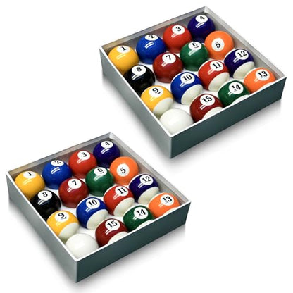 HMQQ Billiard Balls Set, 2-1/4" Regulation Size Pool Table Balls, Complete 16 Resin Pool Ball Set with Cue Ball, Smooth True Roll, Polished Finish for 8-Ball & Home Bar Tables - style: 2-Pack 2-1/4" pool ball