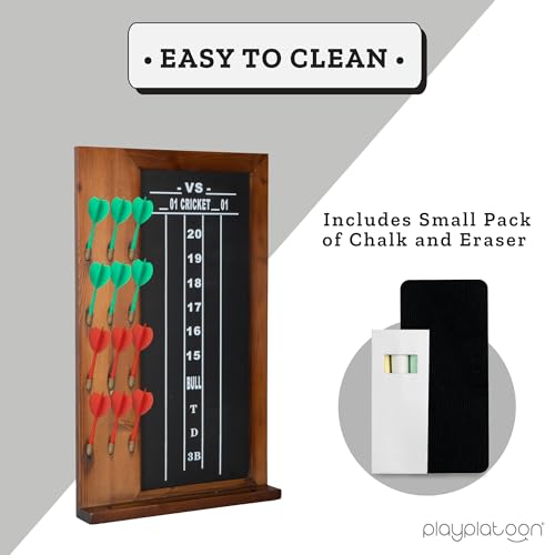 Play Platoon Dart Scoreboard & Darts Holder Wall Mount - Wood Score Board, Professional Darts Accessories, Dart Holder - size: 20 x 12 inch, style: Chalkboard