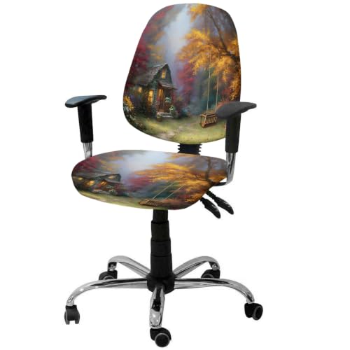 Savannan Office Chair Cover, Pastoral Autumn Forest Cabin Protective Stretch Elastic Universal Cover for Desk Task Chair,Computer Rotating Chair 1 Pcs Fall Maple Leaf Swing