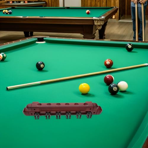 POPETPOP 2 Sets Wall Mounted Wooden Pool Stick Rack 6-hole Billiard Cue Organizer Stand Burgundy for Home Bar Snooker Cue Display Holder