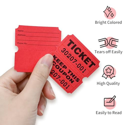 L LIKED Raffle Tickets Double Rolls 1000 Per Roll 50/50 Raffle Tickets for Events,Carnivals, Entry, Class Reward, Prizes(Red) - color: 1000 Red