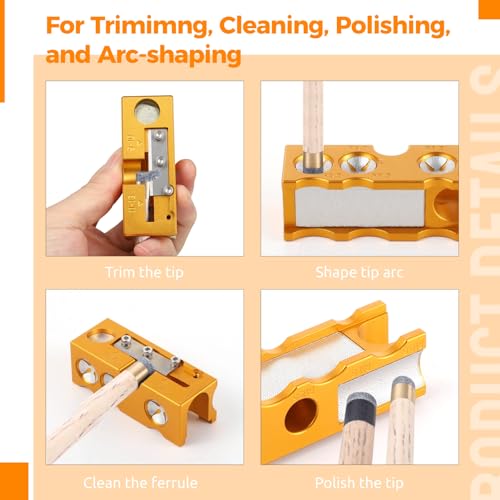 Homaisson 9-in-1 Aluminum Pool Cue Tip Repair Tool, Billiard Cur Tip Ferrule Tool, Cue Tip Tool for Polishing, Shaping, Cleaning & Trimming