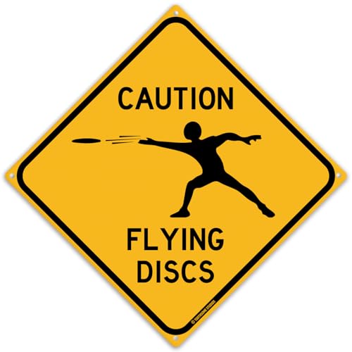 Caution Flying Discs 12" x 12" Tin Road Sign Disc Golf - size: 12x12 inches