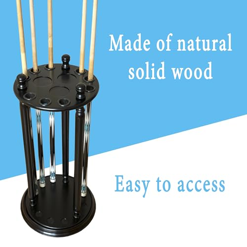 Revolving Billiard Cue Rack, Pool Stick Holder Floor Stand holds 9 Pool Table Sticks, Made of 100% Solid Wood (Black) - color: Black