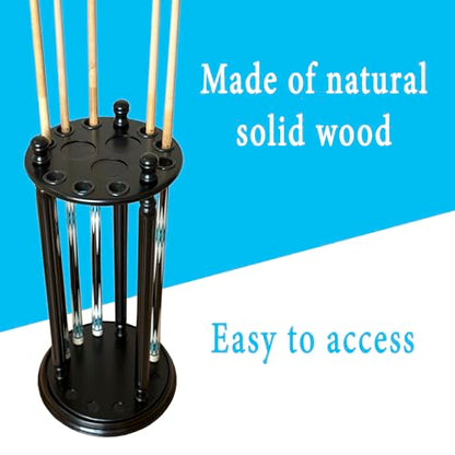 Revolving Billiard Cue Rack, Pool Stick Holder Floor Stand holds 9 Pool Table Sticks, Made of 100% Solid Wood (Black) - color: Black