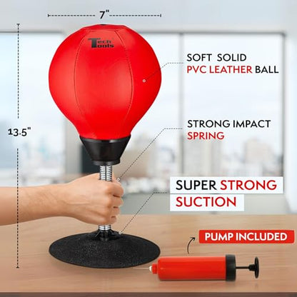 Tech Tools Stress Buster Desktop Punching Bag - Suctions to Your Desk, White Elephant Gifts for Coworker Men and Women, Heavy Duty Stress Relief Ball, Gag Gifts Funny Desk Accessories - color: Red
