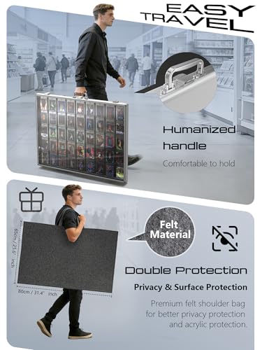 Ultra-Thin 31.4 x 23.6inch Portable Aluminum Card Display Case with Felt Tote Bag, High-Transparency Acrylic, 3 Anti Theft Locks, Sports Trading Card Show Case for Collectible Cards Jewelry Jersey - color: Silver