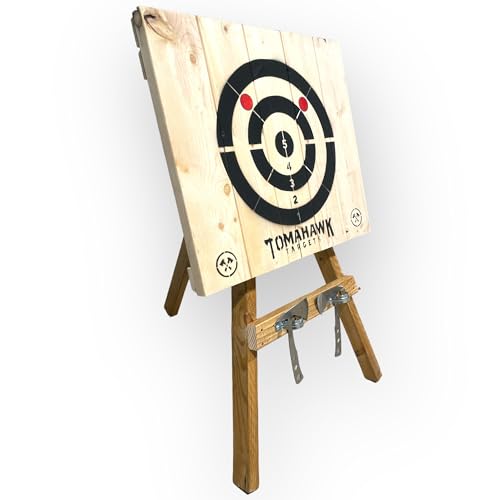 Tomahawk Targets - Large 4 Ring Wooden Axe and Knife Throwing Tripod Target Board and Stand, 4ft Tall (Axes not Included)