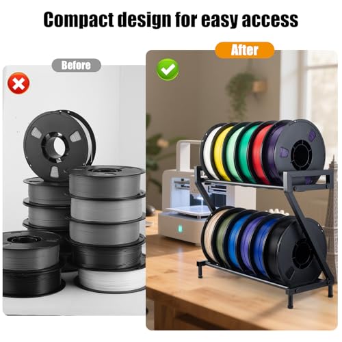 Z-shaped 2 Tiers 3D Printer Filament Storage Rack Desktop,3D Printer Filament Holder,Metal Filament Rack Suitable for PLA/ABS/TPU Filaments,Holds to 10-12 Spools,Ideal for Home,Office,Studio