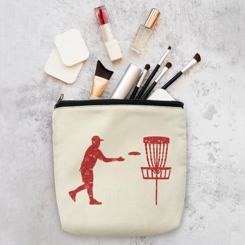 Disc Golf Icon Basket Makeup Bag Travel Cosmetic Organizer Flax Toiletry Purse Make Up Bags