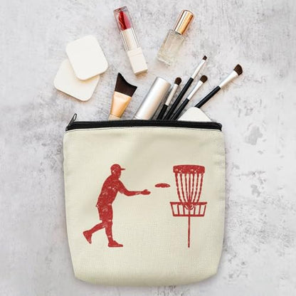 Disc Golf Icon Basket Makeup Bag Travel Cosmetic Organizer Flax Toiletry Purse Make Up Bags
