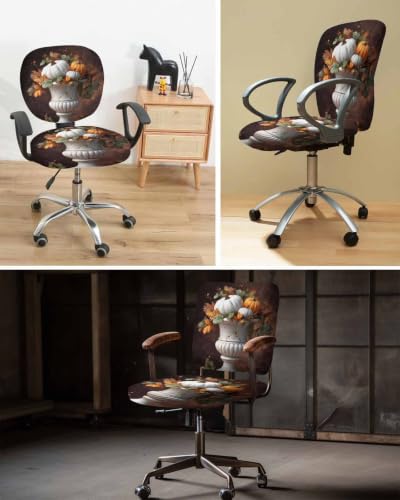 Savannan Office Chair Cover, Pastoral Pumpkin Thanksgiving Leaf Protective Stretch Elastic Universal Cover for Desk Task Chair,Computer Rotating Chair 1 Pcs Retro Vase Maple Leaves