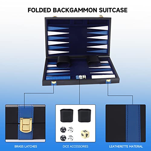 GSE Premium Leather Backgammon Board Game Set, Black&Blue, Small | Premium Leather, Travel Folding Board, Classic Game Set, Leather Case Included - color: Leather-black&blue, size: Small