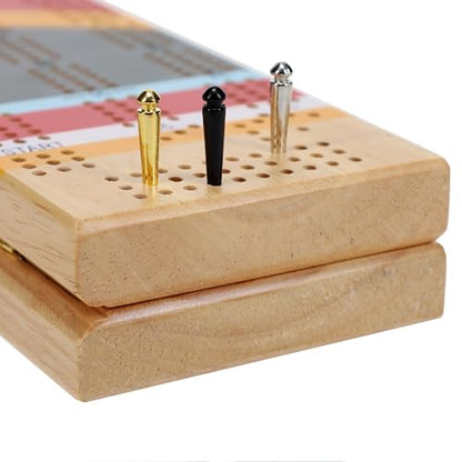 Pacific Shore Games Canoe Cribbage Board Game Set, Camp Nautical Print, Continuous 3 Track Travel Cribbage Boards Unique, Wooden Board Games for Adults, 9 Metal Cribbage Pegs, 12 Inches - style: Camp