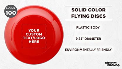 DISCOUNT PROMOS Frisbee Flying Discs in Bulk, 9.25 in. Fun Family Beach Game - color: - Custom - Red, size: 100 flying discs