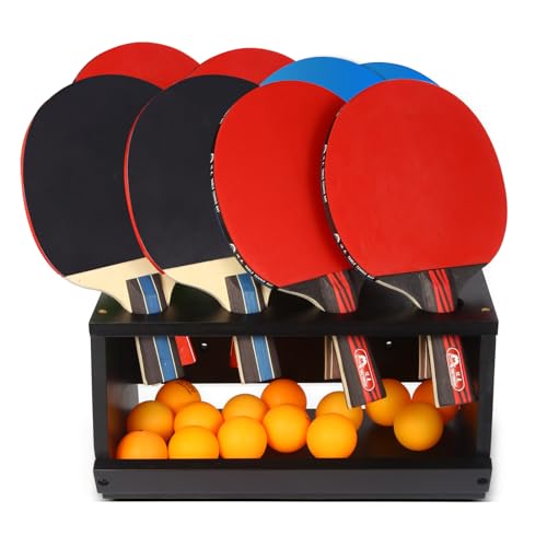 Ping Pong Paddle Holder, Ping Pong Paddle Storage Rack Hold 8 Rackets, 2-in-1 Wall Mount & Countertop Table Tennis Holder for Garage, Game Room, Bar and Men Cave - color: Black