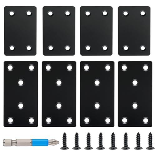 QSJ 8 Pack Black Flat Mending Plate 3.15x1.57‘’ & 2.36x1.49'', Stainless Steel Bracket, Straight Metal Brace Bracket, Fixing Joining Plate for Wood Furniture Fastening & Fixing - size: Black, 3.15x1.57‘’ & 2.36x1.49''