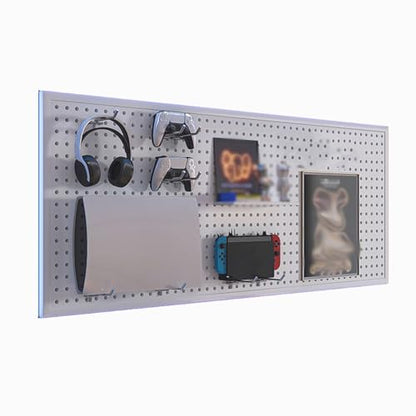 FORRTY Pegboard Combination Kit, Gaming Station Peg Board,Wall Game Controller Holder,Headset Stand,Wall Mount Pegboard,desk Pegboard With 10 Hook,strong Load-bearing Capacity(White,120x60cm(47.2X23.6 - color: White, size: 120x60cm(47.2X23.6in)