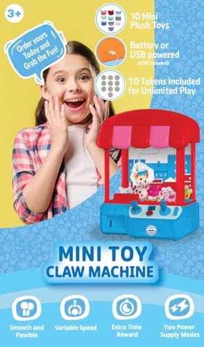 Mini Claw Machine Toy for Kids – Arcade Grabber Game with Joystick, Plush Prizes & Tokens – Portable Prize Machine for Boys & Girls – Fun Family Game & Gift