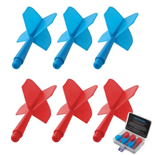 Integrated Dart Flights and Shafts, 6Pcs Professional Dart Replacement Flights Accessories，for Steel/Soft Tip Darts, Universal 2BA Fit for Instant Setup，Ideal for Pub/Home Dart Boards - color: Bule - Red