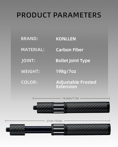 KONLLEN Pool Cue Extension with 3 Bumpers Carbon Fiber Billiards Cue Extension Billiard Accessories for Pool Sticks - color: Adjustable Frosted Extension