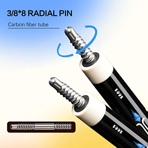 KONLLEN Carbon Fiber Pool Cue Stick 58-inch Professional Pool Sticks for Adults Full Carbon Technology Low Deflection Pool Cue Billiard Cues with 12.5mm Tip (Easy to Control, Pro Taper, Ultra-Smooth) - color: 016 black