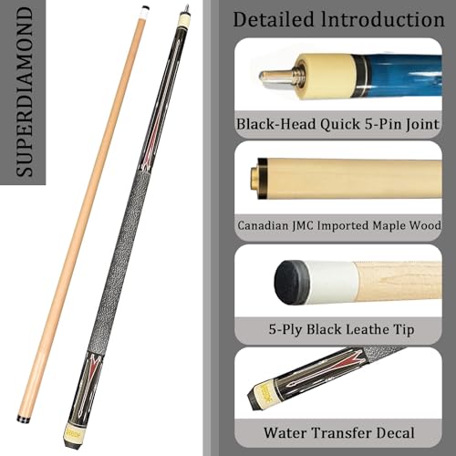 SUPERDIAMOND Pool Cue Stick Set Billiard Cue Sticks with Hard Case, 2-Pieces 58" Pool Table Sticks, 12.5 mm Tip Pool Queue,Pool Stick Set for Home Recreation, Billiards Clubs, Training - style: Billiard Cue Sticks-YMX-Y-D-3S