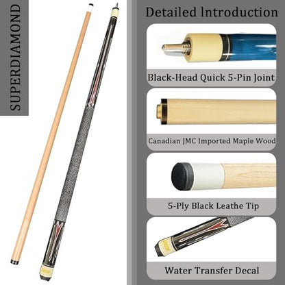 SUPERDIAMOND Pool Cue Stick Set Billiard Cue Sticks with Hard Case, 2-Pieces 58" Pool Table Sticks, 12.5 mm Tip Pool Queue,Pool Stick Set for Home Recreation, Billiards Clubs, Training - style: Billiard Cue Sticks-YMX-Y-D-3S