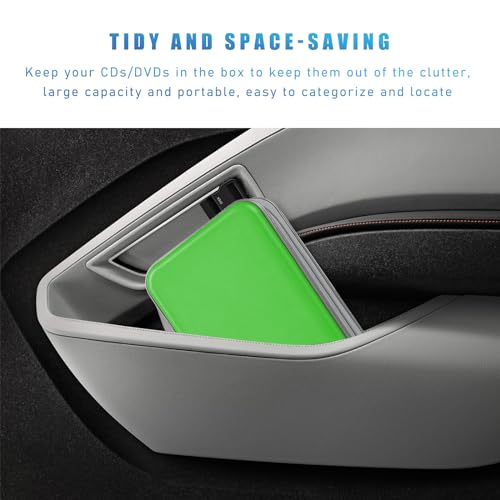 Car CD DVD Case, 96 Capacity Hard Plastic CD Holder, Portable Zipper DVD Disc Organizer Storage Wallet with Closure and Handy Strap, Car Accessories for Home Office Travel (Green)