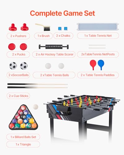 VEVOR 3-in-1/4-in-1 Combo Game Table Set, 48"/54" Air Hockey, Ping Pong & Foosball Combo, with Pucks & Pushers, Multi Combination Table for Family Game Room or Office - style: 4-in-1
