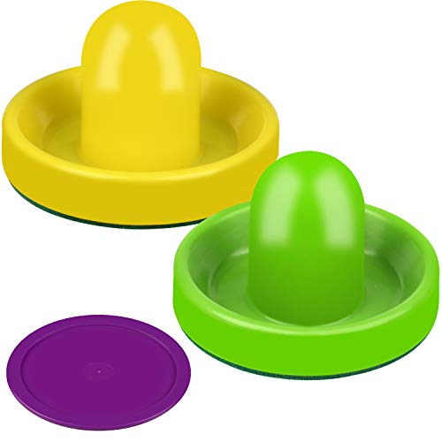 ONE250 Air Hockey Pushers and Red Air Hockey Pucks, Goal Handles Paddles Replacement Accessories for Game Tables (4 Striker, 4 Puck Pack) - color: Yellow & Green