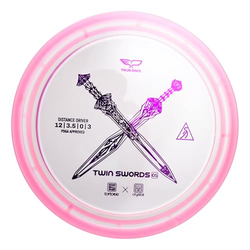 yikundiscs Yikun Twin Swords Understable Distance Driver| Pro Worlds 2025 Limited Edition | Beginner-Friendly Max-Distance Disc | Wind-Resistant & Easy-Glide Control | PDGA Approved 170-175g - color: transparent pink