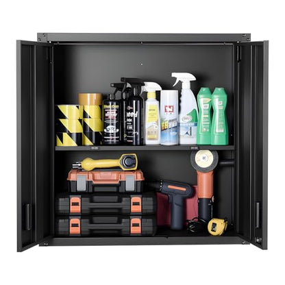 VEVOR Metal Wall Cabinet, 30W x 12.2D x 30H Inch, Steel Floating Hanging Storage Cabinet with Locking Doors and Adjustable Shelf for Garage, Basement, Kitchen, Warehouse Assembly Required, Black - style: Foldable 30" Without Open Grid